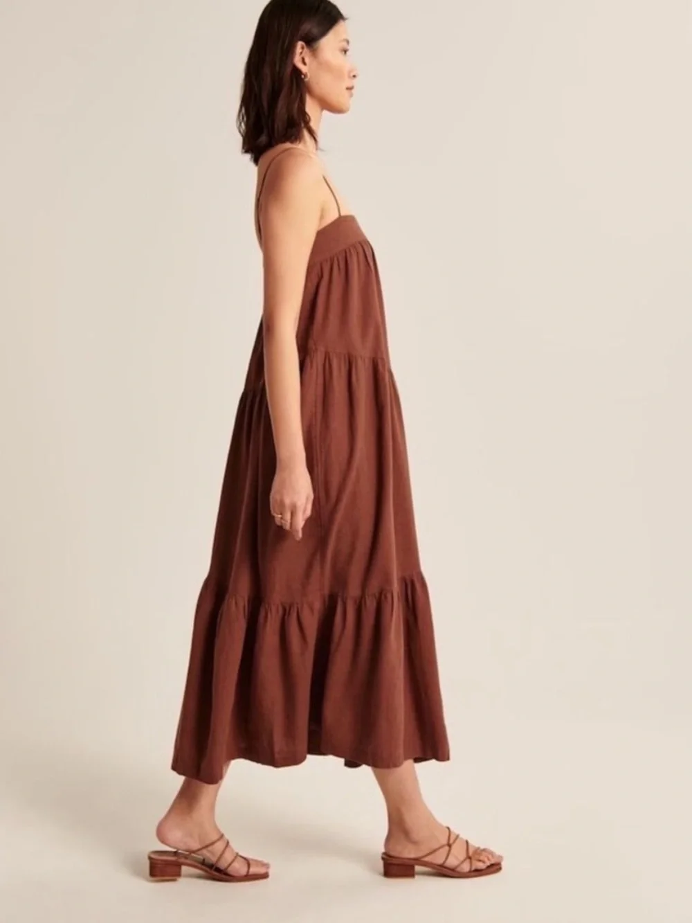 abercrombie and fitch Rust Asymmetrical Tiered Maxi Dress